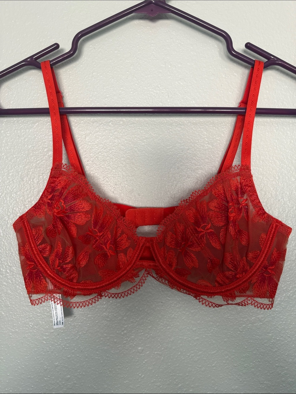 Free People Sheer Floral Lace Red Underwire Bra